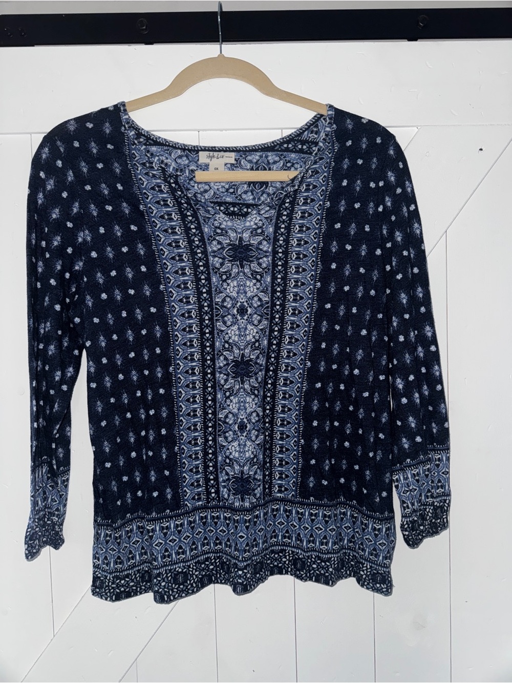 Style & Co. Navy and White Patterned Scoop Neck Tunic